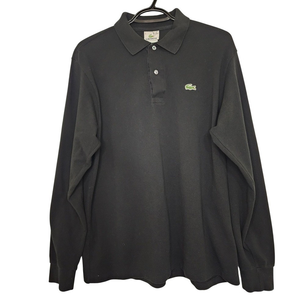 Lacoste Mens Long Sleeve Polo Shirt Black Pique Cotton Logo Size 5 L 5191L